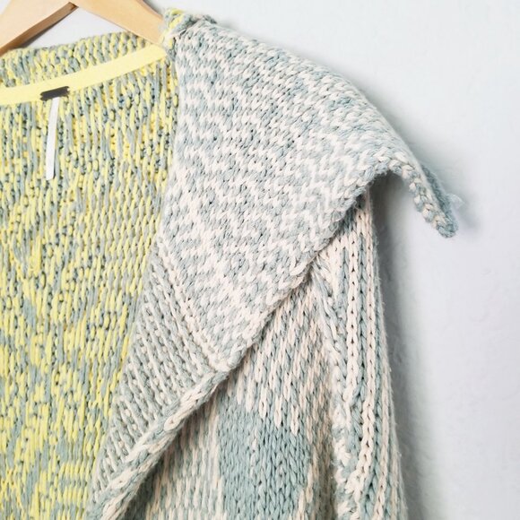 Free People Tate Knit Cardi Cardigan Sweater XL Sage Sunshine Combo $168 Slouchy - Picture 12 of 16